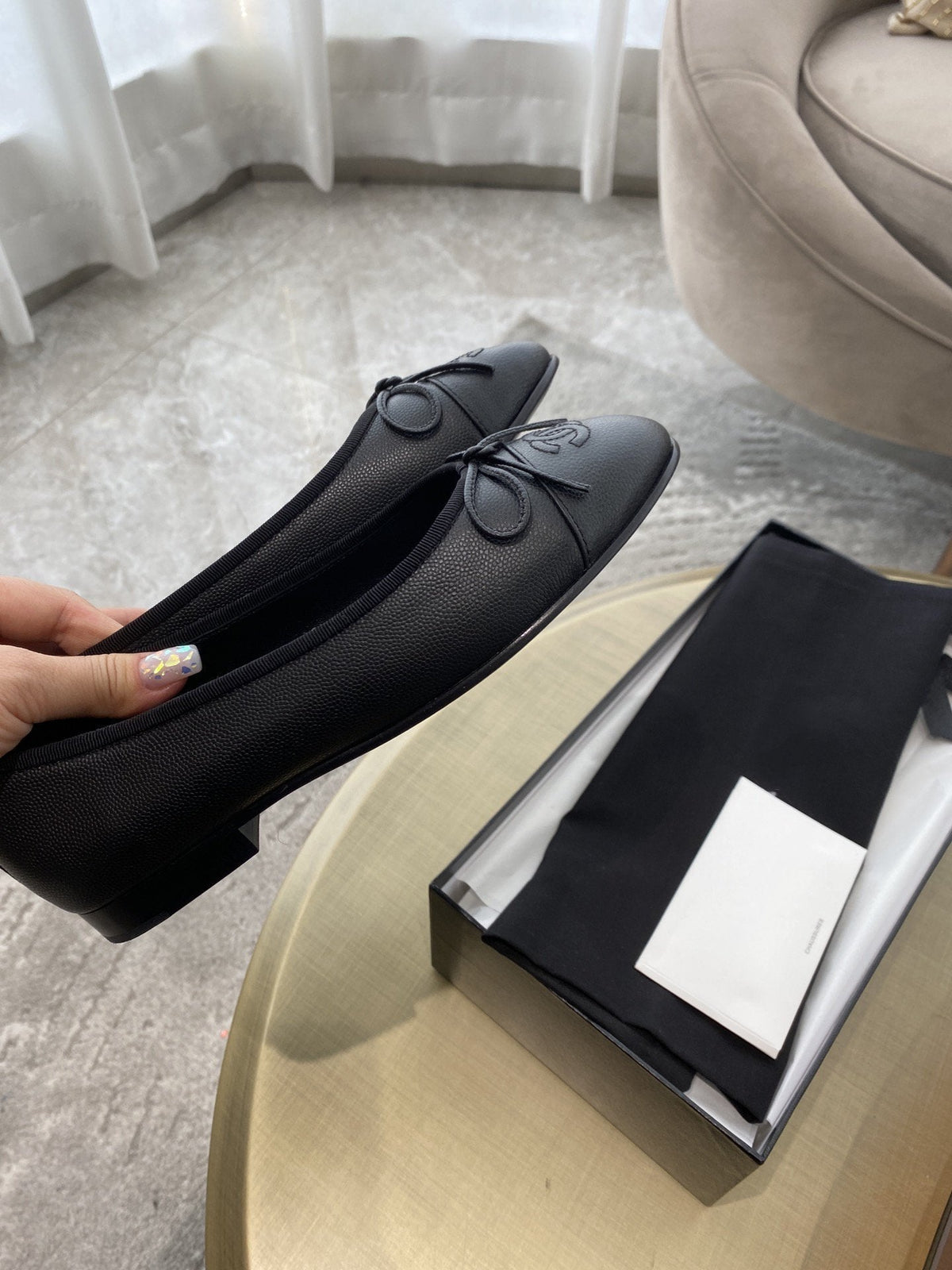CHANEL BALLET FLATS BLACK GRAINED CALFSKIN