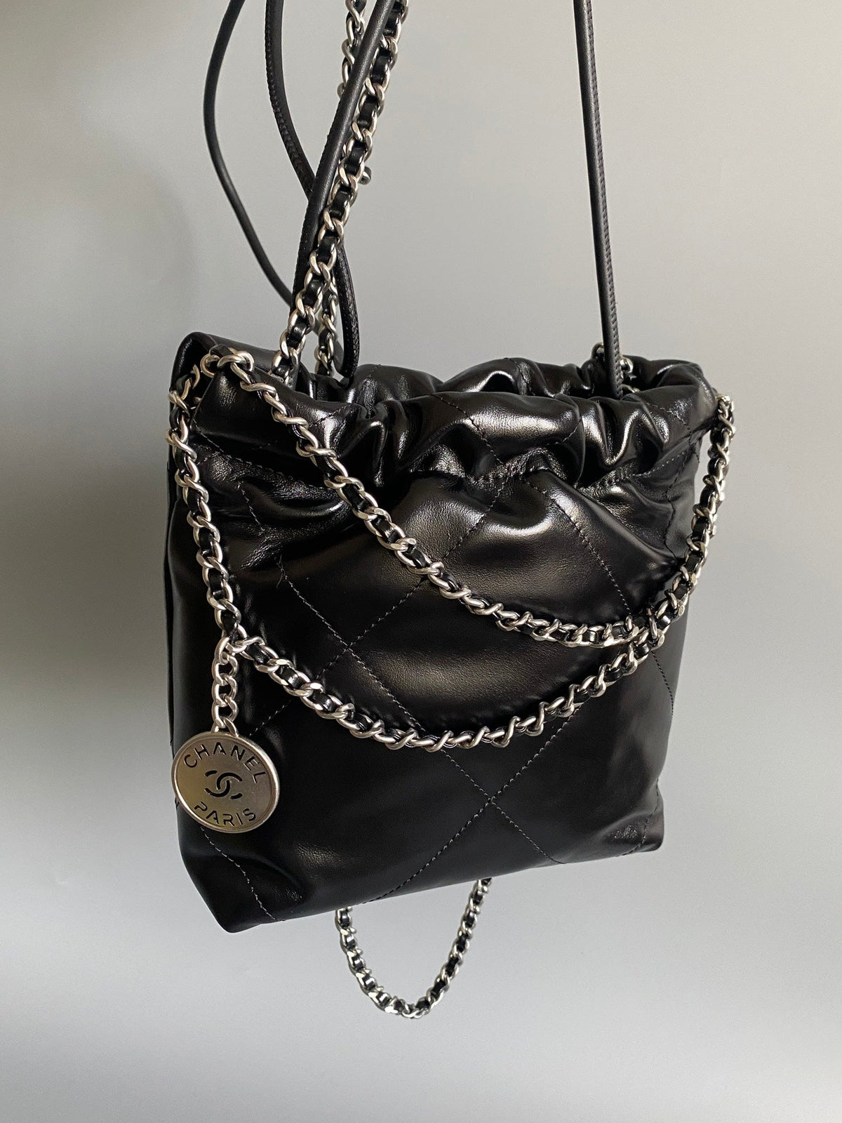 CHANEL HOBO MINI 20CM BLACK LAMBSKIN SHW