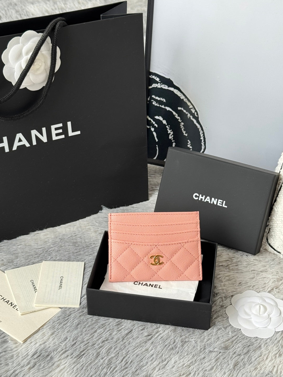 CHANEL 25S CARD HOLDER 11 IN PEACH PINK CAVIAR GOLD HARDWARE