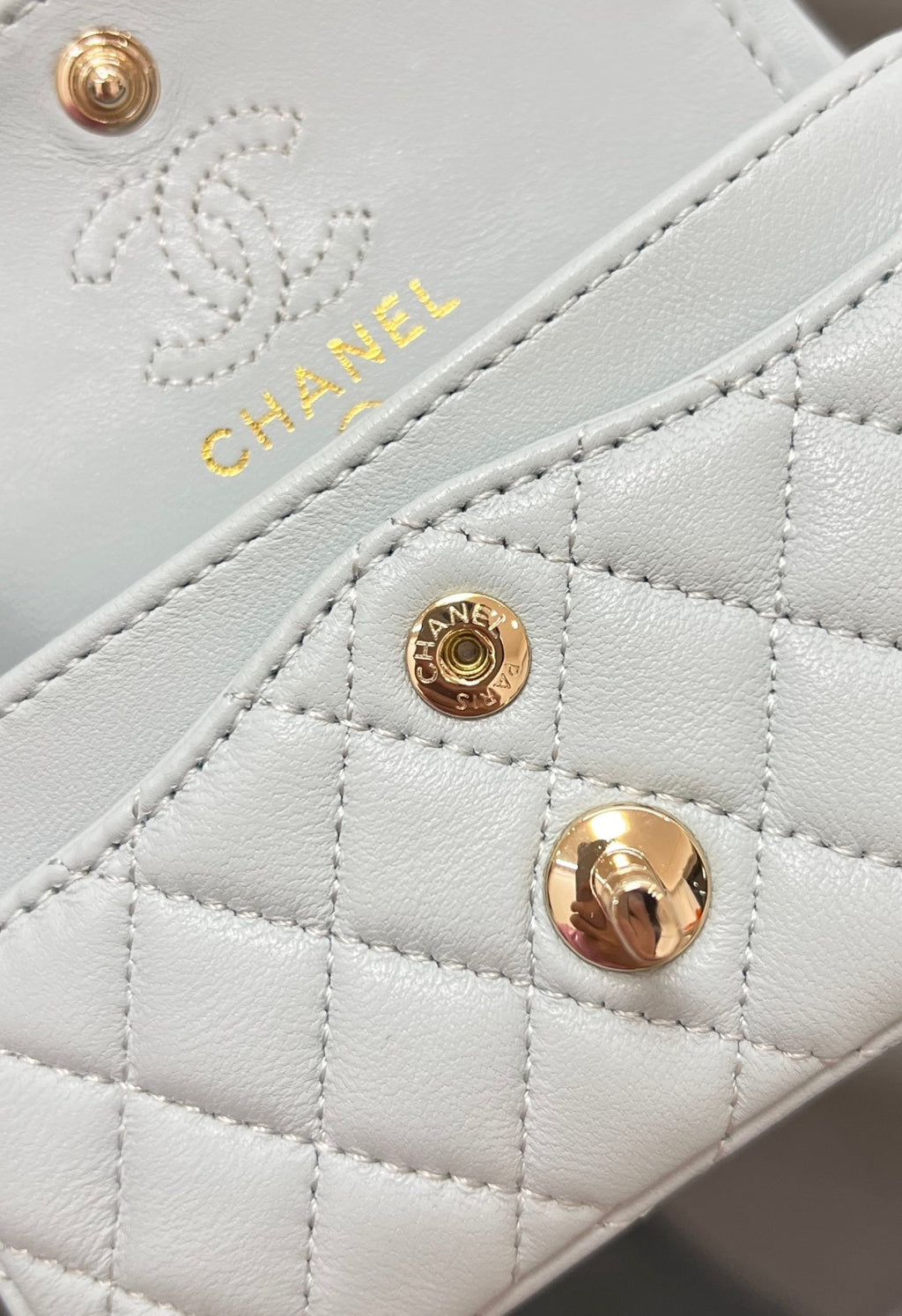 CHANEL 25S FLAP CHARM BAG 13 IN LIGHT BLUE LAMBSKIN