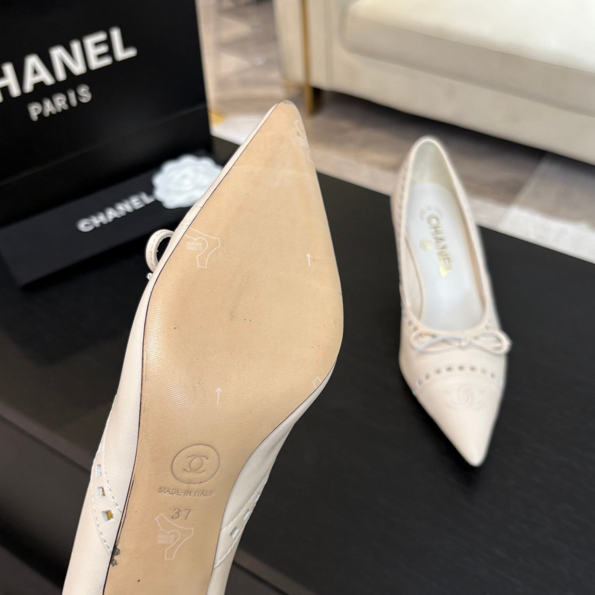 CHANEL HIGH HEEL PUMP 65 MM IN WHITE CREAM LAMBSKIN
