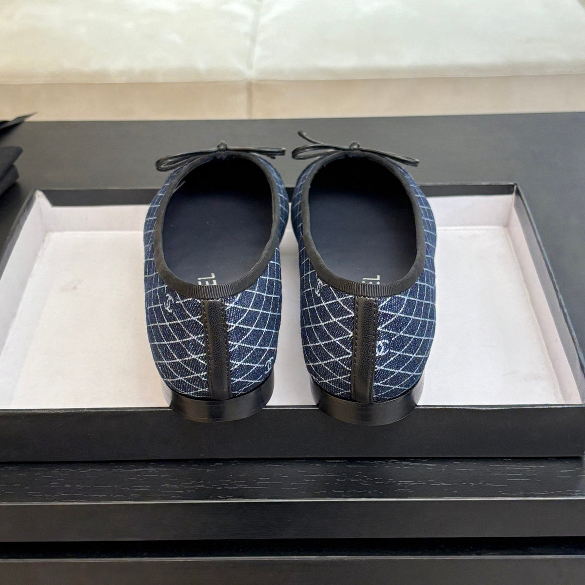 CHANEL BALLET FLATS IN AEGEAN BLUE MONOGRAM DENIM