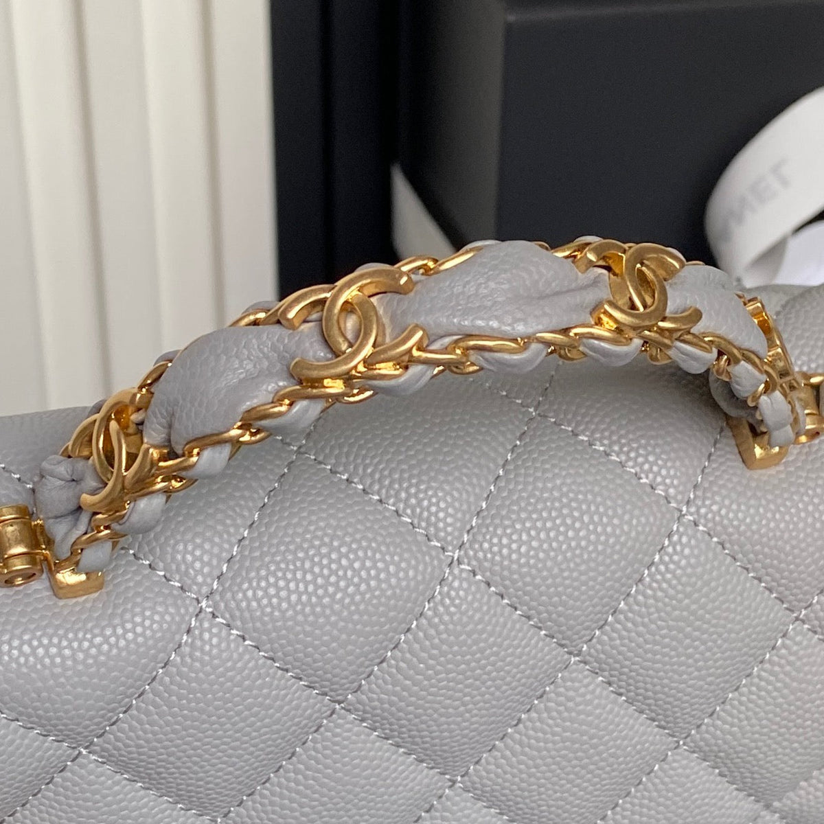 CHANEL 25S FLAP BAG 19 IN CHARCOAL GRAY CALFSKIN GOLD HARDWARE