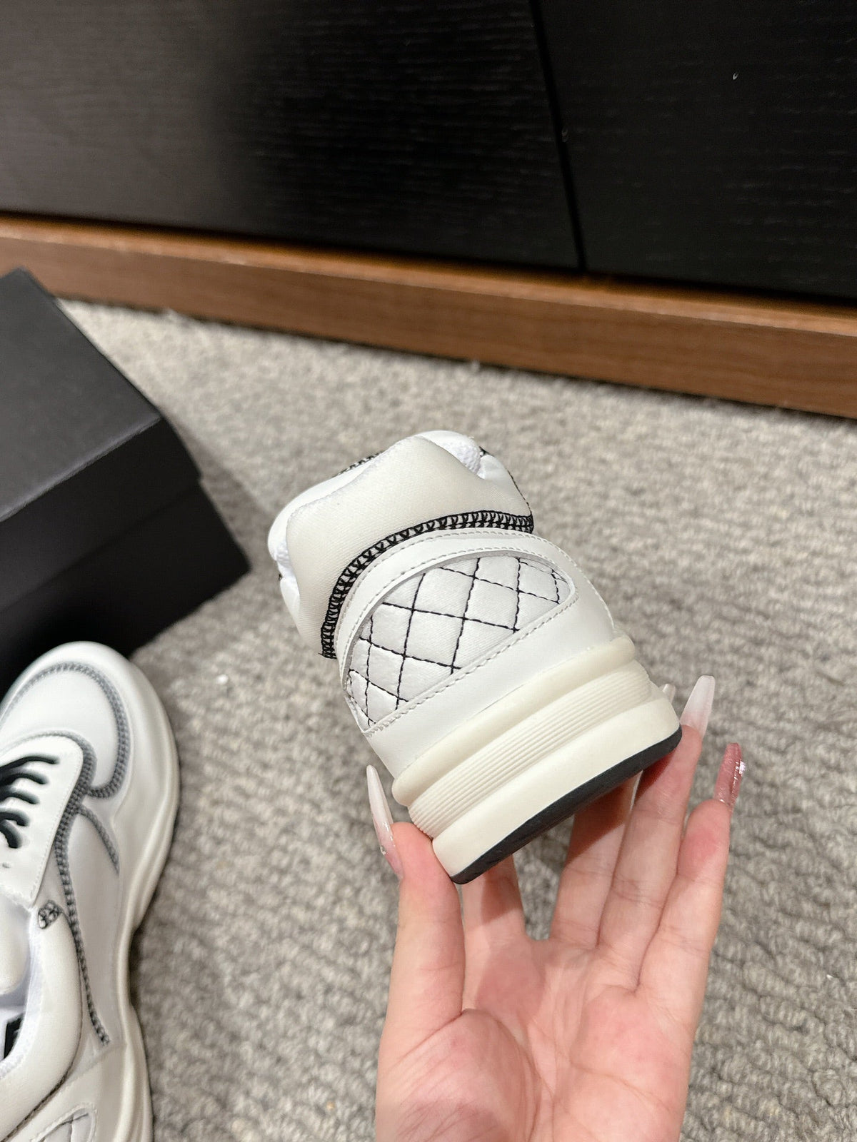 CHANEL CLASSIC TRAINER IN WHITE MIX BLACK FABRIC