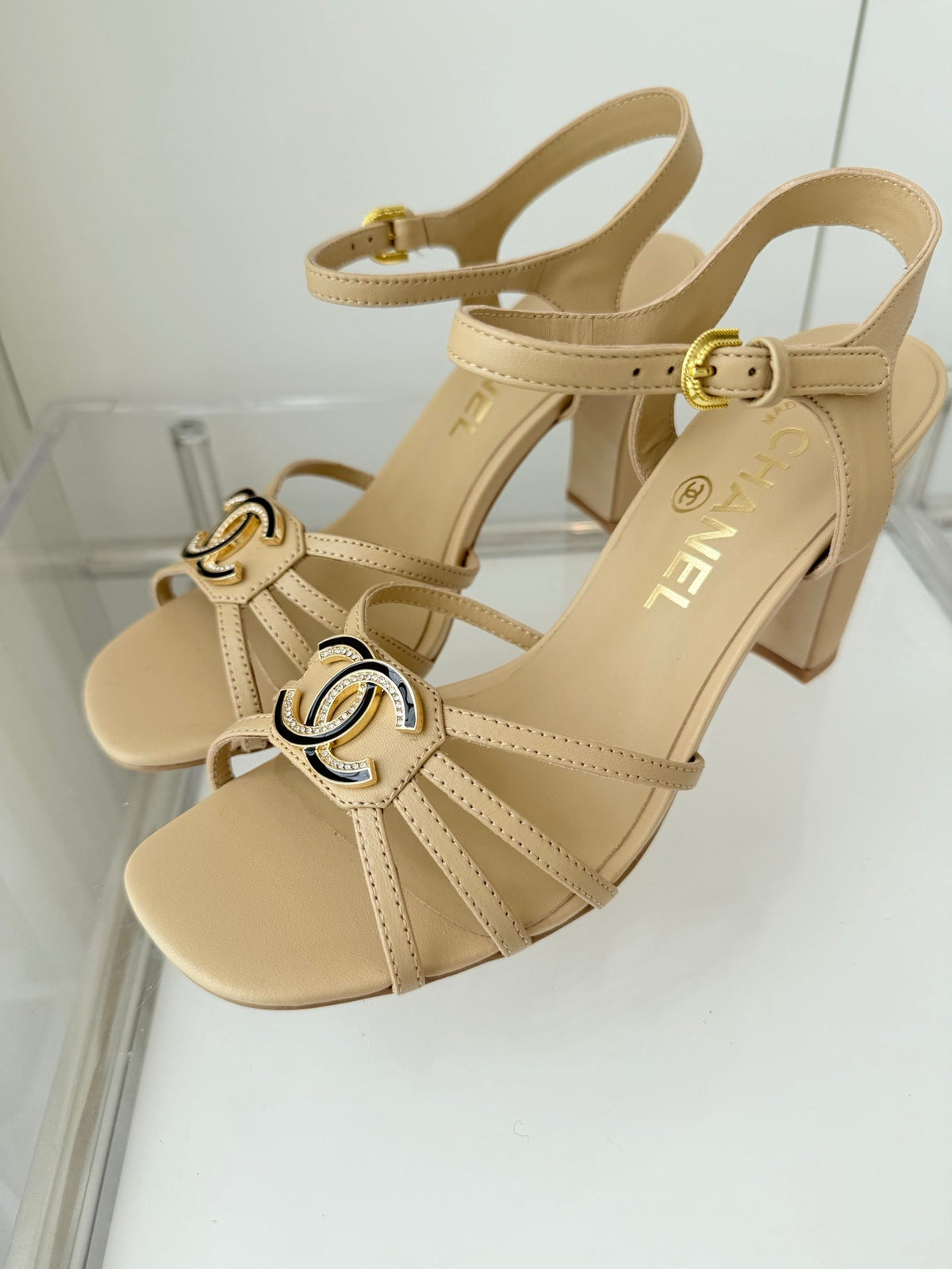 CHANEL HIGH HEEL SANDALS 85 MM IN FLAX YELLOW LAMBSKIN